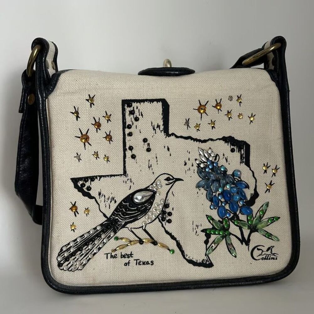 Enid Collins The Best of Texas Purse Vintage Jeweled Mockingbird Bluebonnet Box